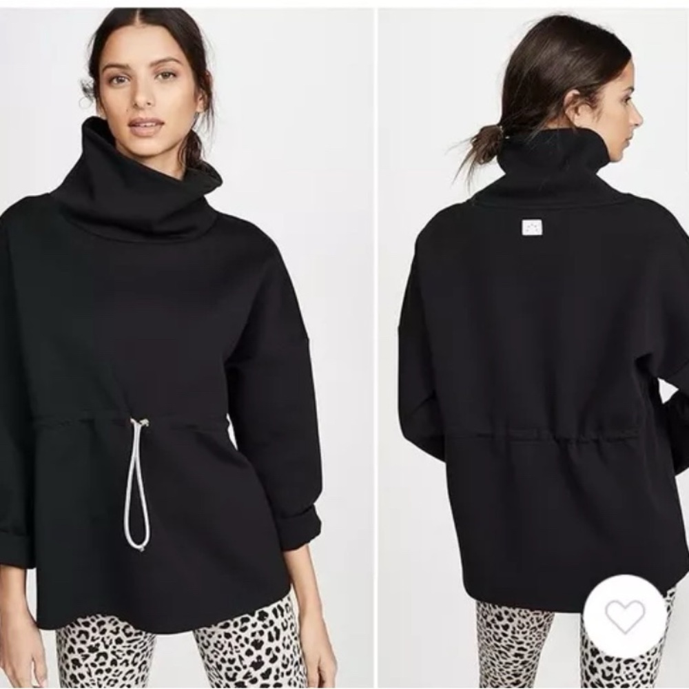 Varley Barton Sweatshirt Women SMALL Slouchy Black Funnel Neck Drawstring Waist